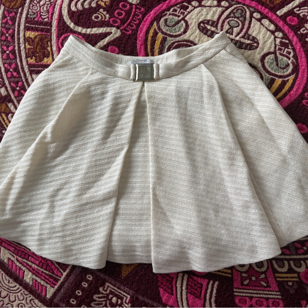 Versace Cream Skirt with Gold Medusa Buckle
